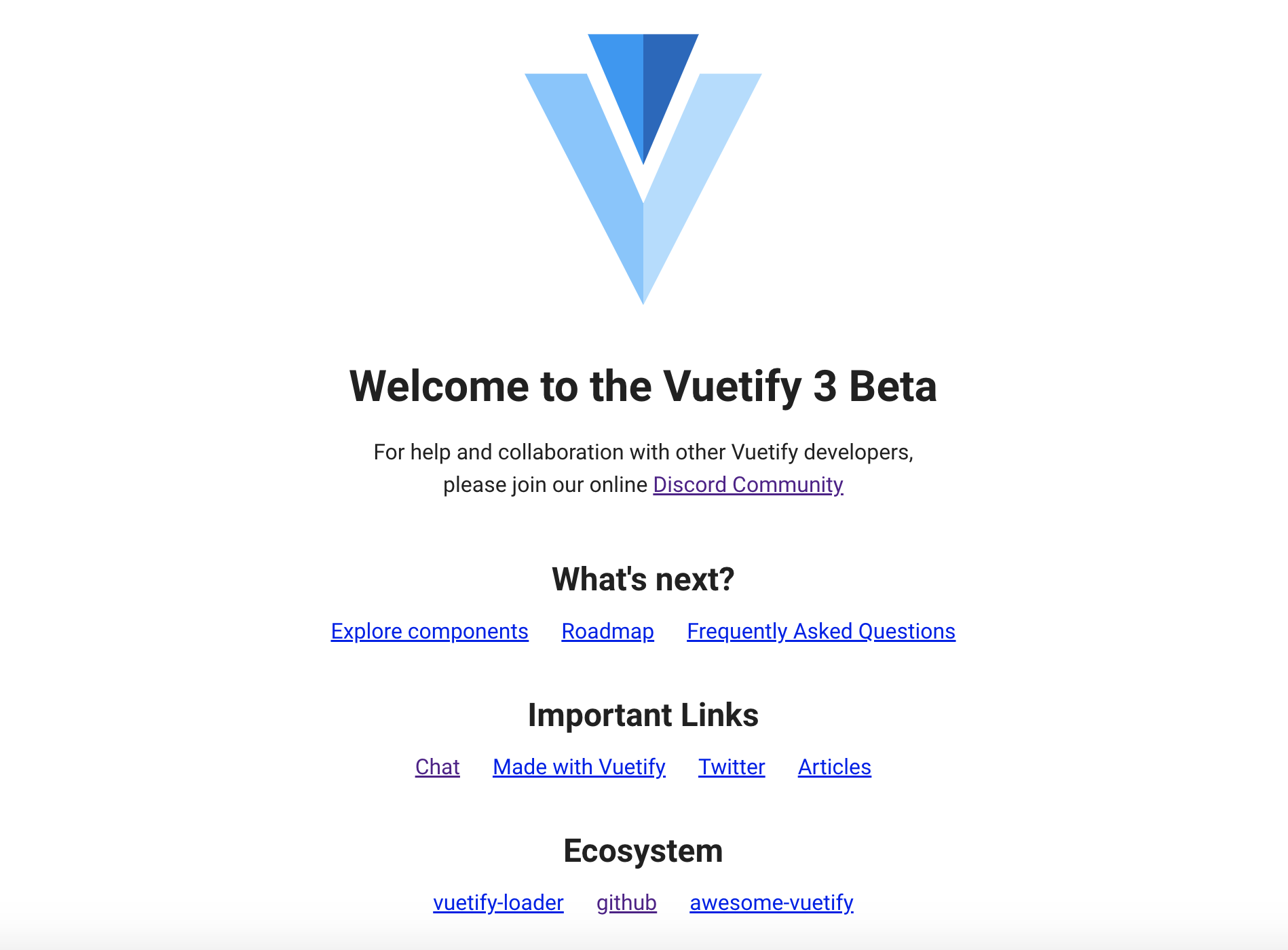 Vuetify 3 Beta をlocal環境に入れた時のデフォルト起動画面キャプチャ