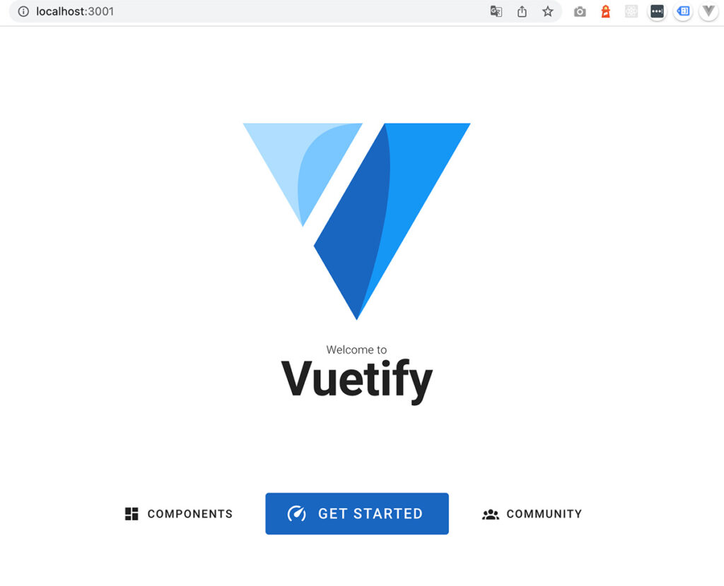 local環境でVuetify3が入ったVue3プロジェクトを立ち上げた様子